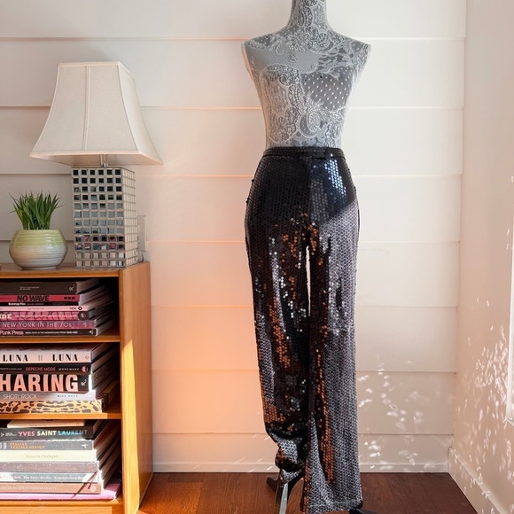 JS Collections Pants - Vintage Black Sequin Bootleg Pants Holiday JS Collections 26” waist
